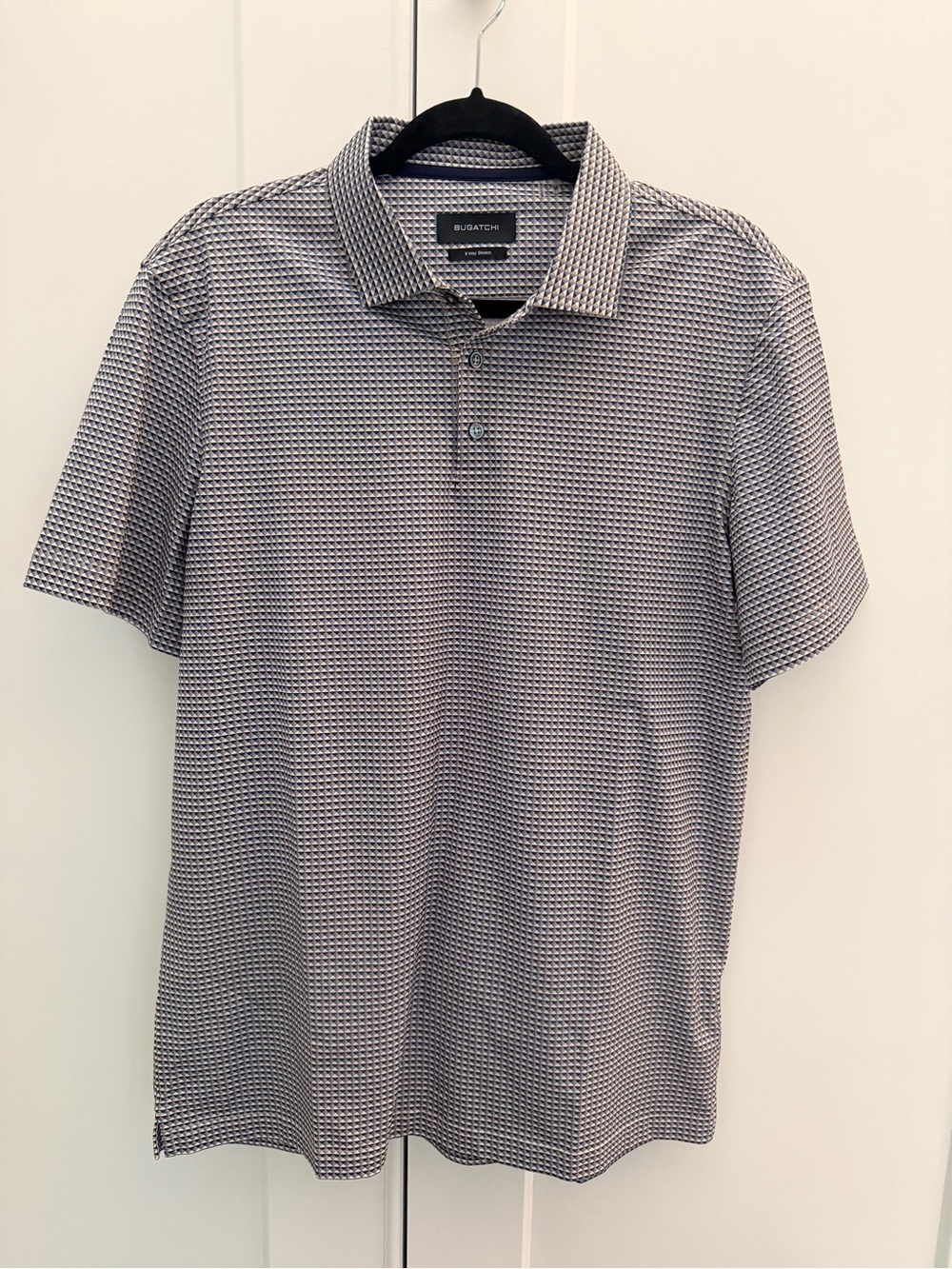 Bugatchi Men's Navy and White Micro-Pattern Polo
